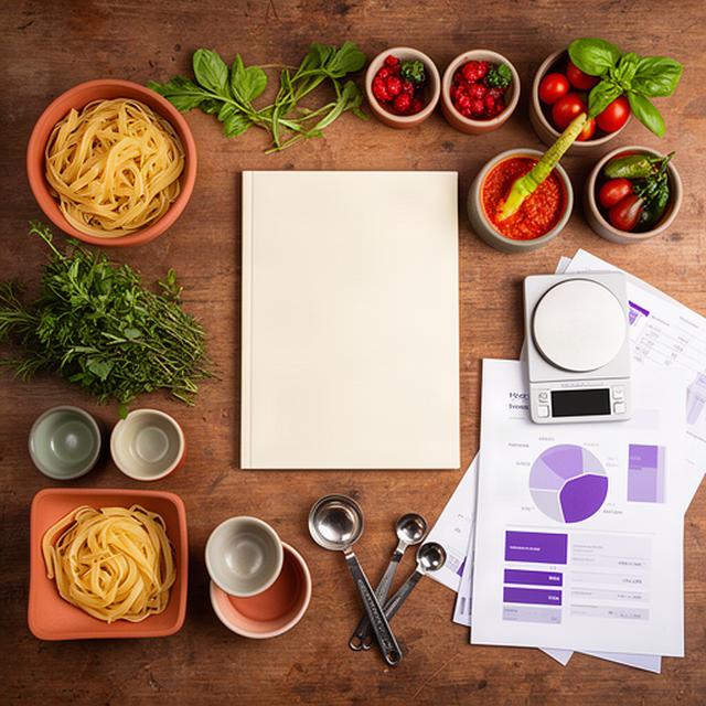 Menu di un ristorante di Albano Laziale accanto a ingredienti pesati e schede di costo