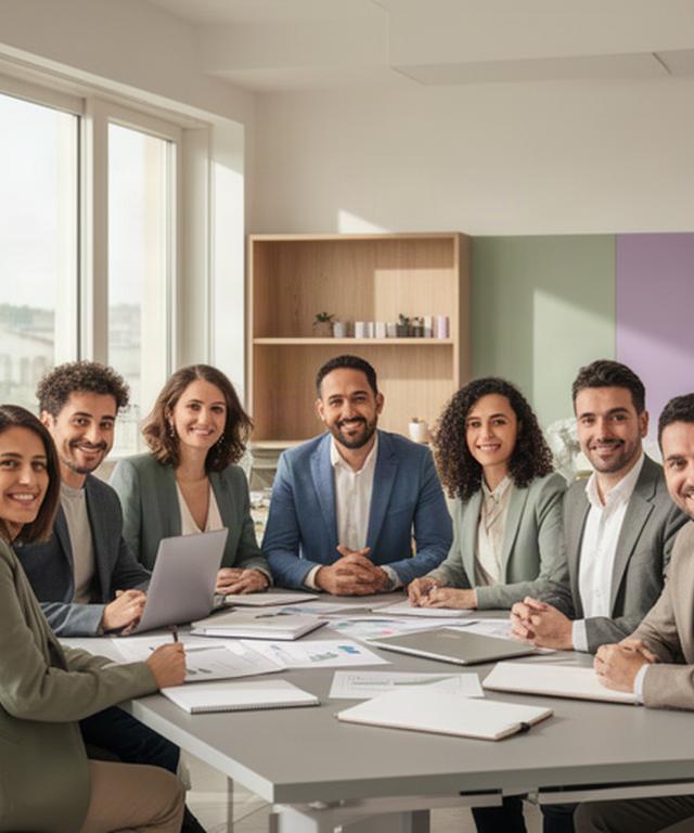 Team di consulenti riunito in un ufficio luminoso ad Albano Laziale attorno a un tavolo di lavoro