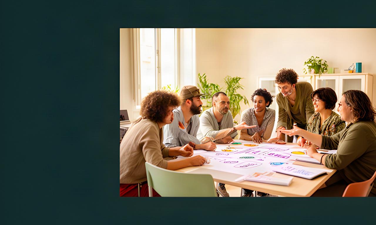 Gruppo di persone riunite in una sala luminosa di Albano Laziale mentre pianificano un progetto sociale